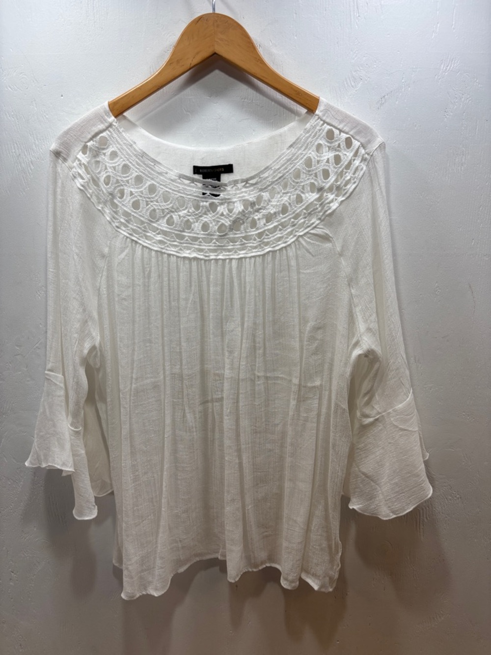 Robert Louis White Crochet Yoke Cottagecore Feminine Peasant Blouse Size XL